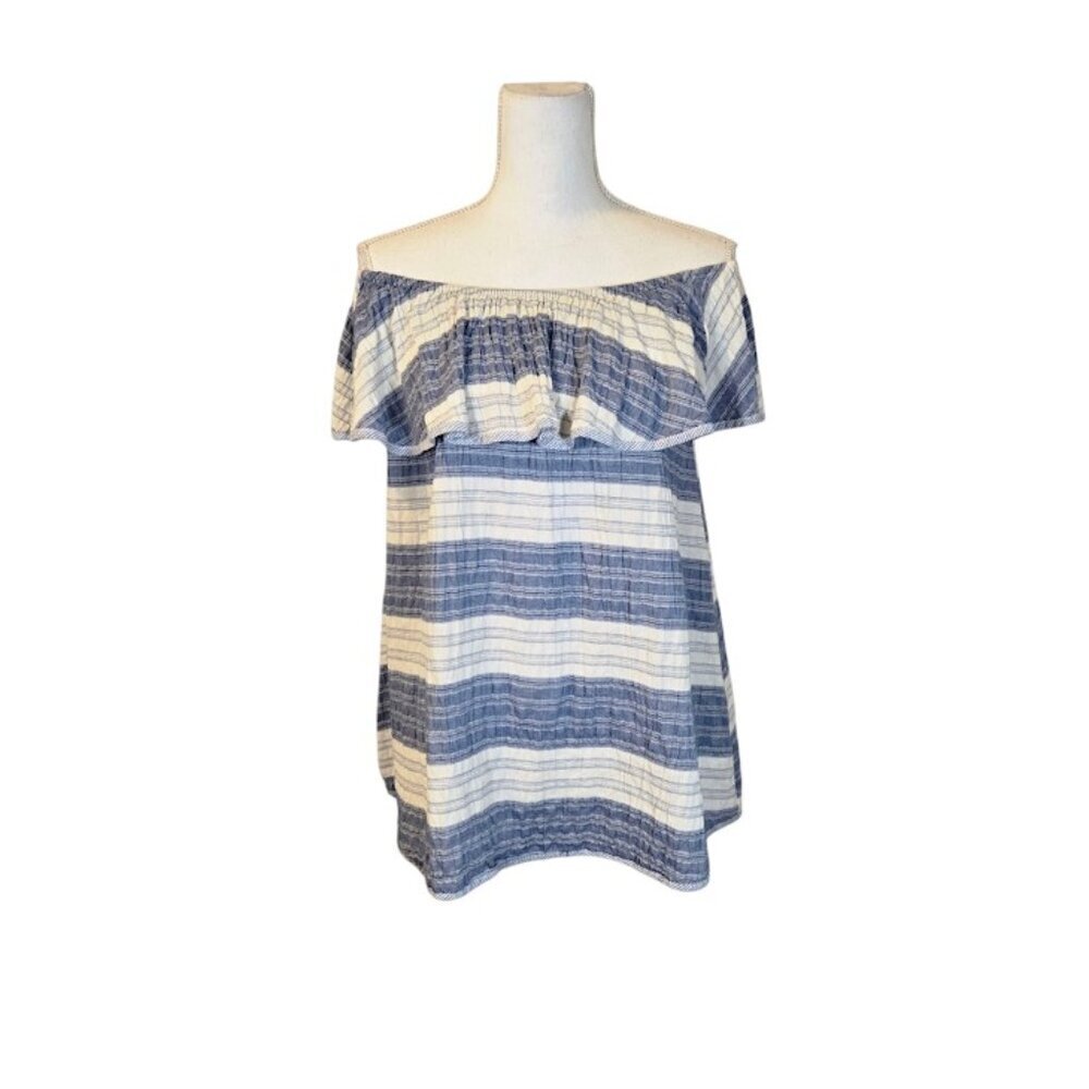 Easel Striped Off Shoulder Top Women Size Small Blue Preppy Feminine Boho